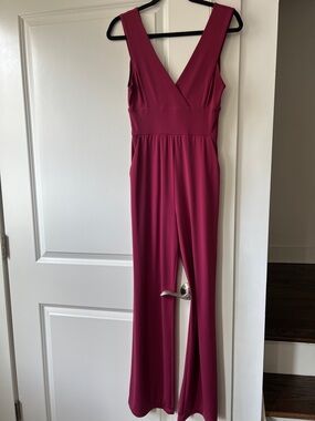 BCBG Sleeveless V-Neck Wide-Leg Jumpsuit in Berry
